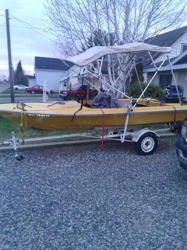 BOAT , MOTOR , AND TRAILER WITH SKI POLE FOR PULLING
