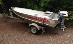12' Lund aluminum boat on EZ load trailer
6 hp Evinrude motor
1 hp Minn kota electric motor
New seat and many extras