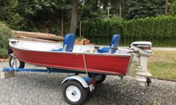Beautiful 12 foot Harbour Craft boat
With a 9.9 Johnston motor. A great fishing boat.
Not many hours on this beauty,had motor tuned
Last year$300. Runs great no leaks. Complete with a rebuilt
Trailer. Have a look at pictures boat is in great condition.