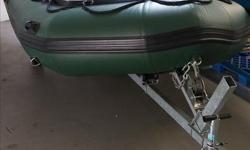 The last stock 14' SEAMOR Marine Soft bottom Inflatable Boat, 2009 Green, aluminum floor with 15 HP 98' Yamaha 4 Stroke Outboard. Comes with new roadrunner trailer.