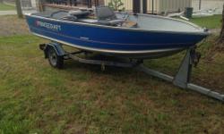 This is a 14.5 foot Prince Craft Resorter aluminum boat and highliner galvanized trailer.The boat comes with oars, anchor chain and rope,two plastic swivel seats and factory wooden floors. This boat is in excellent condition with very little use,with no