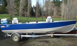16 ft. LUND aluminum boat
20 HP Evinrude motor and Road Runner trailer
Very deep, wide and sturdy boat
Good on rough water
Comes with rod holders, boat seats, anchor, gas tank and hose
All in good condition