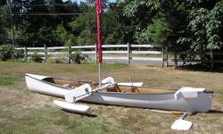 White Sea Clipper, kevlar, excellent condition. Kept indoors. Comes with sail, pontoons, two paddles and more.
Great for family outings and big water canoe expeditions.
Has motor mount for small motor
Scooped yoke.
Can be delivered.