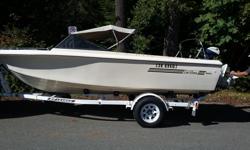 19a75-18' Cal glass boat, seats 6, 2 folding for sleep 2, OMC 120 4 cylinder inboard/outboard motor, new water impeller, built in gas tank, hummingbird fish finder, anchor, 2 scotty downriggers, fishing rod holder, 2 oars, new port-o-potty (never used), 4