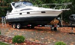1990 2655 Bayliner Sunbridge, 9 1/2 foot beam. Upholstery, engine, leg and fuse boxes all redone in last four years. Complete with 2008 Tuff trailer. $15,900 or reasonable offer. For more details call Wayne at 250-951-6442.