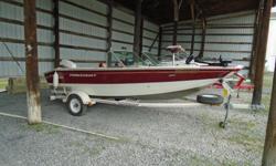 This well-equipped fishing boat has 2 standard seats plus one bicycle seat, Motorguide Lazer 2 52lbs 12 volt trolling motor, Lowrance Elite 7 fish finder, stereo, livewell, travel cover, plenty of storage compartments and bow cushions. It is powered by