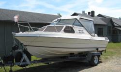 19 1/2 ft Beachcraft boat with cuddy
Completely rebuilt 485 Merc inboard motor (have all receipts)
Approx 10 hrs on new motor
Comes with aluminum trailer
Good sturdy and safe boat
Also comes with full back canopy in excellent condition
Will trade for