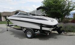 4.3L V6 Mercruiser with only 90 hrs, sport seating with front bolster seats.  Black bimini top with brand new bow and cockpit covers, stainless steel package, depth sounder, hr guage, titl wheel, sony am/fm cd and mp3 player.  Crownline bunk trailer with