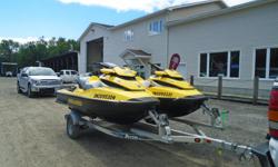 2010 Seadoo RXT 215 hp package
Description:
Just the ticket for an unforgettable day on the water with the power, handling, and stability offered by this pair of 3 seater SeaDoos. These PWC's are in good condition and are being sold as a package on a 2010