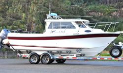 Skagit Orca 24SC bought new in 2009. Yamaha power, 250 main and 9.9 electric start power tilt kicker. Boat fully set-up with rear steering station, new in 2011 webasto diesel heat, butane single burner stove, fresh water tank/sink, scotty electric