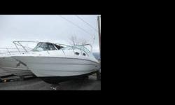 Very nice finish! Accommodates many people! Includes a microwave, CD player w/surround-sound, sink, fridge, head, and more! Engines: Single Fuel Type: Gas Length: 28 feet Stock Number: U1567 Options * Trailer * Bilge Pump * Bimini Enclosure * Compass *