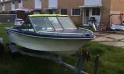 1974 40 hp Evinrude. 16 ft fiberglass 4 seater. Galvinized steel trailer Engine runs great and pulls the boat realy well. seat should be re-coverd. The trailer lights need to be re-wired. Steel fuel cell included. i also have all paper work.
1200 firm /