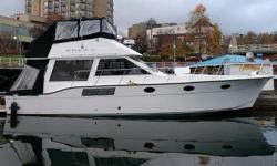 View the Mirage at the GAS N GO Marina next to the Brechin Boat Launch in Nanaimo, B.C.
This Yacht is a QUALITY custom built fiberglass power cruiser.
Beautiful Teak woodwork through-out.
Has all the amenities for a live-aboard.
The huge main cabin