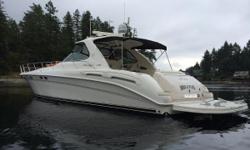 A beautiful example of a well cared for and boathouse kept Sea Ray 54 Sundancer. In 2007 the owner had a warranty claim on the original 3196 Cats. Instead of doing a major fix, he decided to top up the warranty amount and replaced them with the reliable