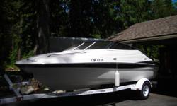 As new, without the new price! Less then 100 hours - cuddy cabin, porta-potty, stereo, 5.0L MPI Mercruiser, Bimini top and new EZ Loader Trailer; always serviced and maintained with receipts. 
Don't miss out! Asking $21,000.00
Call: #(250) 551-6141