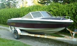 19 foot 
 will trade for a smaller boat, motar and trailer of equal value has been winterized,130hp 4 cylinder mercruser , good top, fish finder,trailer good shape and tires call anytime 519-797-5622 reason for wanting to trade its too big ,wanting a bow
