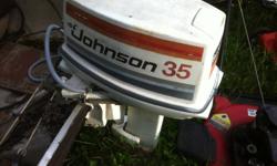 for sale one 35 horse johnson outboard motor miss bottom section of shaft someone stoled it this summer motor is a good runner excellent for parts parts are interchangable with 20 to 35 horse johnson motors 250.00 o.b.o call 621-9172 leave message if no