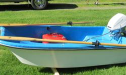 Livingston Dinghy, 7 ft., includes 5 hp Evinrude Angler motor and comes with fuel tank, fuel line, and oars. Great for lake fishing or as a boat tender. All in excellent condition and ready to start fishing! $850