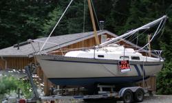 1979 Neptune 24' Sailboat and trailer plus extras
- 2014 Tohatsu 6 hp ex. long shaft with charger (14 hrs)
- self-furling headsail
- near new mainsail
- customized EZ loader tandem axle trailer with all new brakes
- aluminum extended tongue for easy