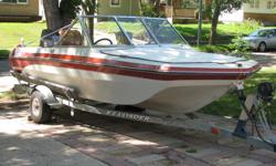 16" fiberglass Swiftsure boat model 480BRO. 70hp Yamaha 2 cycle, with trim and tilt. Water pump replaced 2015. Carried by EZ-Load trailer with 10" tires, bearing buddies and accessories.
Can be viewed at 58 Haultain Cres. and be tank tested.