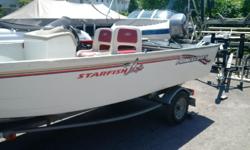16 ft side console 1999 model
with 25 hp johnson
galvanized trailer
fish finder
very good condition
runs good