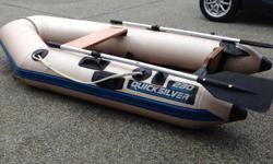 Quicksilver model 230 soft bottom good cond comes with oars pump and carry bag holds 2 people 7 ft long can hook small outboard or electric motor