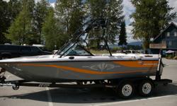 REDUCED.....Beautiful 2003 Super Air Nautique 210 Team Edition, PCM 330 343 hp 350,  battleship grey with orange, white and black.....in hull ballast tanks x 3, huge wake, shower, keyless start, heaters, tower lights, tower speakers, travel cover, bimini