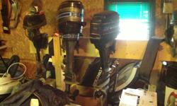 I have several outboard engines for sale that I have aquired over the years. 1974 Merc 402 (40hp), electric start. (runs great), 1954 7.5 hp merc (plus to other near same vintage for parts), some sixties 7 or 8hp evinrude also with two more for parts. A