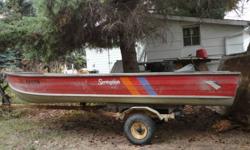 Boat and trailer.  $1000.00 OBO. 
Add ons:
swivel seat
fish finder
rod holder
oars and anchor
emergency kit
1&7/8 inch ball
