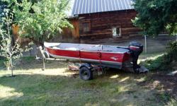 14 ft springbok alum boat.  C/W 9.9 merc, 3hp minkota.with battery.  Trailer.  Fish finder.  Life vests.  Oars.  other miscellaneous equip