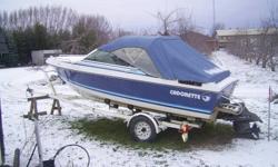 1992 17' Cadorette Fishing / FUN Boat
Has only **** 350 hrs..*** This Boat Was used as runabout. It has a 3.0 inboard with Brand New Coupler It has a cobra out drive With Power Trim.Walk through front window. BRAND NEW CARPET AND SEATS 2- Brand new scotty