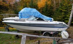 Project Boat. 20" Thundercraft temptation, V6 Mercruiser, engine seized, Hull in good shape, outdrive, sitting on tandem galvanized trailer.
Needs a lot of tlc, great for winter project for DIY.